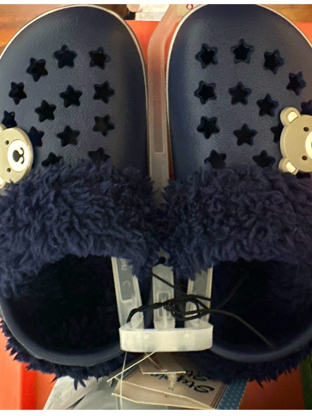 Cozy Navy Kids Fleece-Lined Clogs with Bear Charm